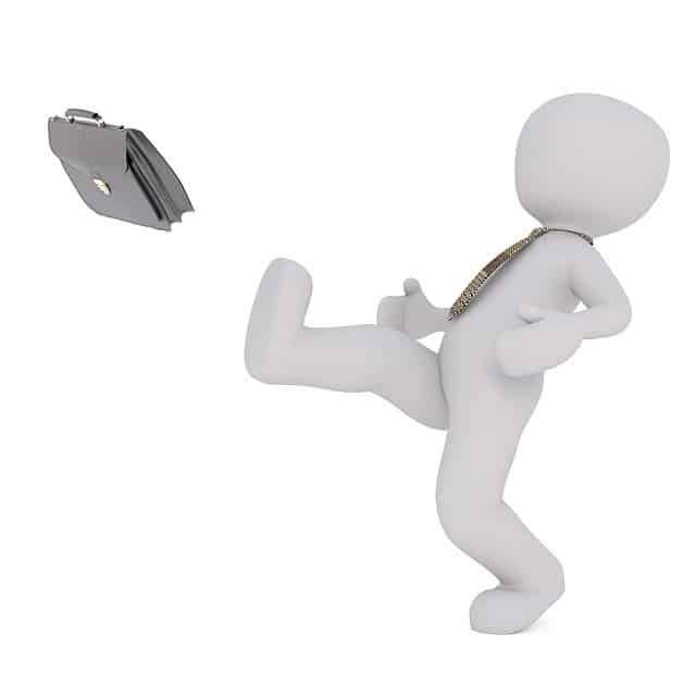 Cartoon man kicking briefcase