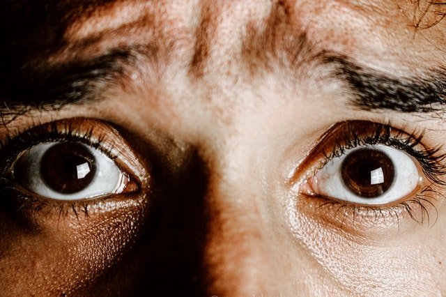 Frightened eyes representing test anxiety.