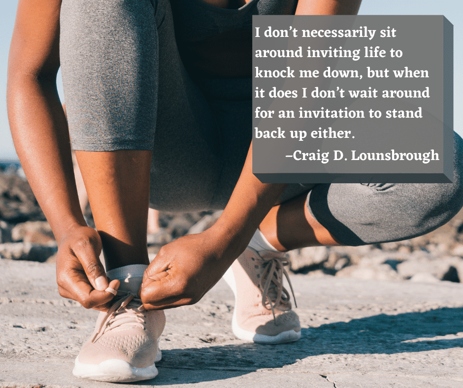 The 14th quote is overlaid on the image of a runner crouched down to tie their shoe in preparation.