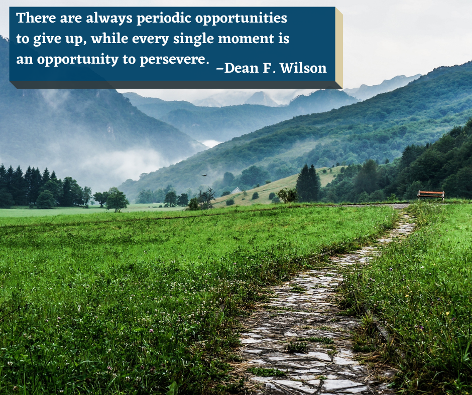 The 17th motivational quote for students appears over the photo of a rambling path through a green field at the base of a mountain range.
