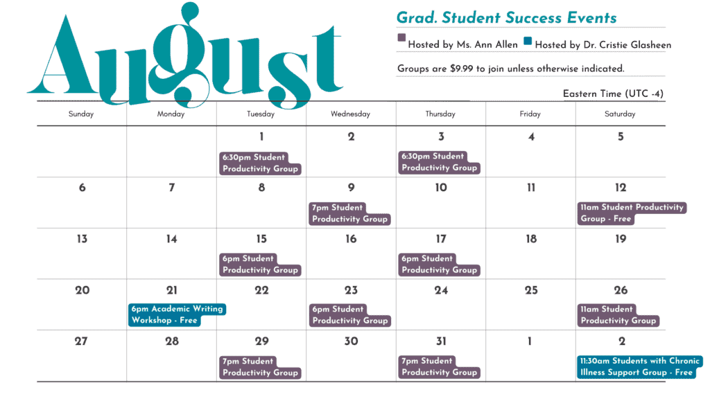 August 2023 Graduate Student Events Calendar Graduate Student Success