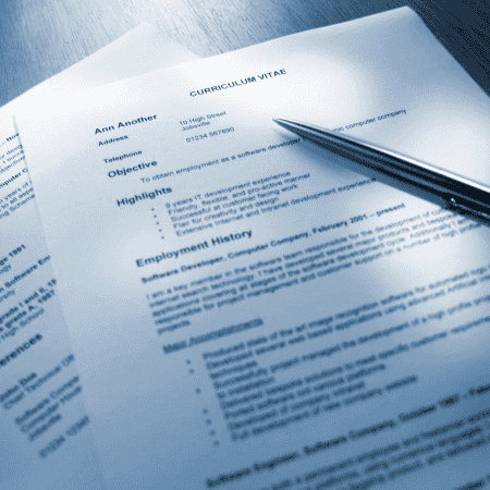 Image of a CV with a pen on it.