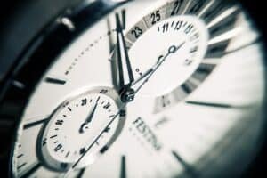 Closeup, cropped image of an analog watch face.