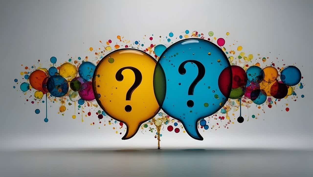 Image of question marks in colorful speech bubbles.