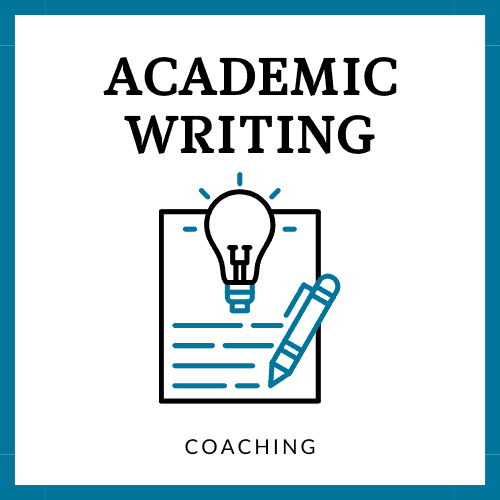 Image has text that reads: Academic Writing Coaching, and has an image of a page of text with a light bulb and a pencil. It links to our academic document review and writing services.