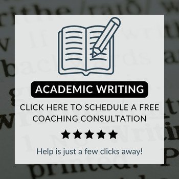 Image shows a line sketch of a book with a pencil over it. Text reads: Academic Writing: Click here to schedule a free coaching consultation. Help is just a few clicks away.
