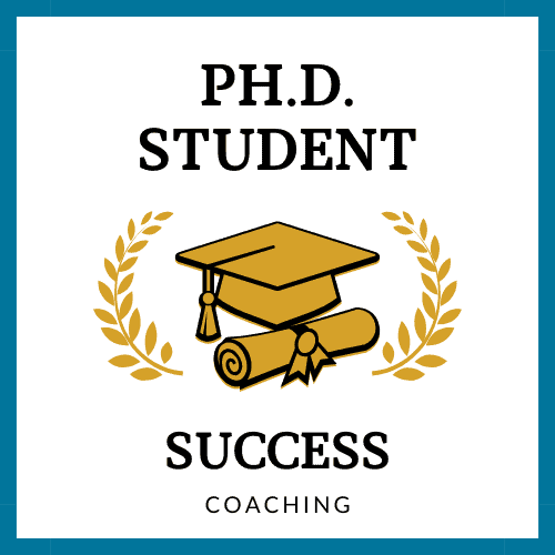 Image for PHD Student Coaching shows line drawing of graduation cap and diploma surrounded by laurel leaves.